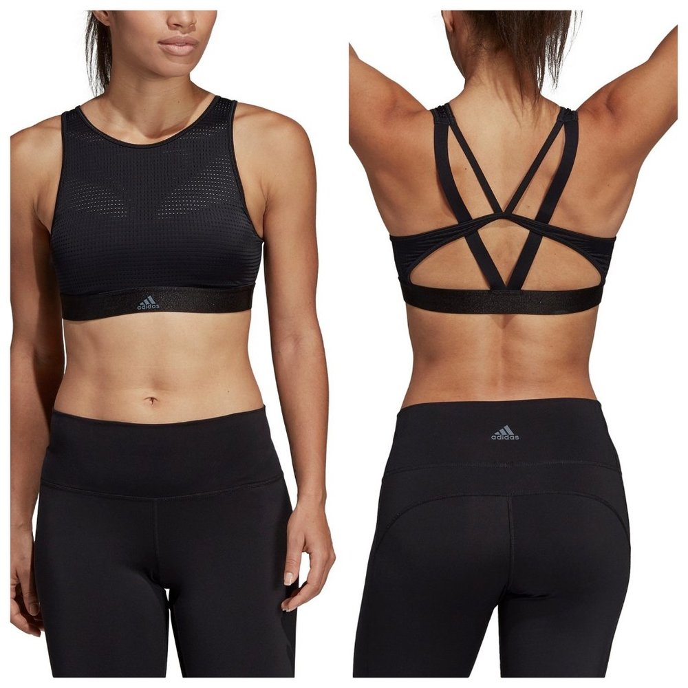 adidas High-Neck Strappy-Back Bra Medium- Black XX